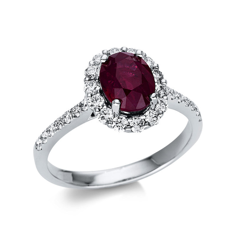 Ring mit Rubin  aus 750/-18 Karat Weißgold mit 28 Diamanten 0