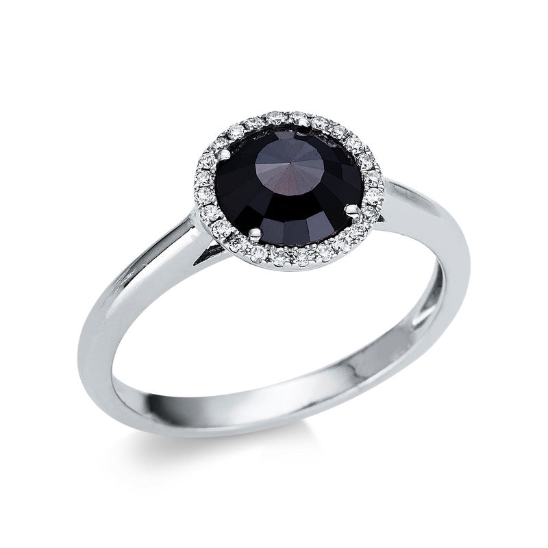 Ring mit Onyx  aus 585/-14 Karat Weißgold mit 24 Diamanten 0