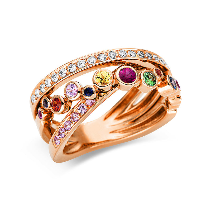 Ring mit Saphir  aus 750/-18 Karat Rotgold mit 22 Diamanten 0