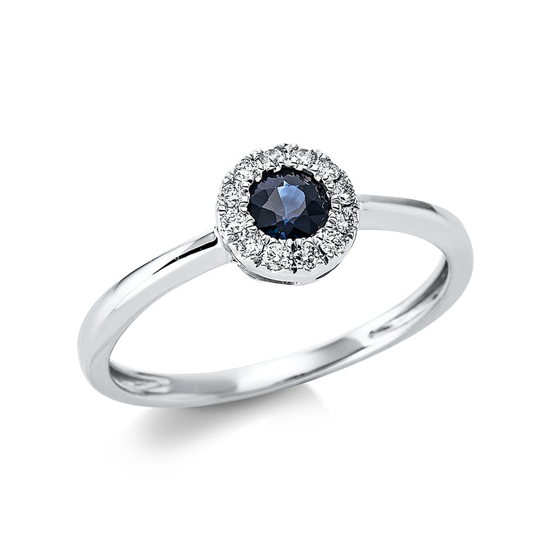 Ring mit Saphir  aus 750/-18 Karat Weißgold mit 12 Diamanten 0