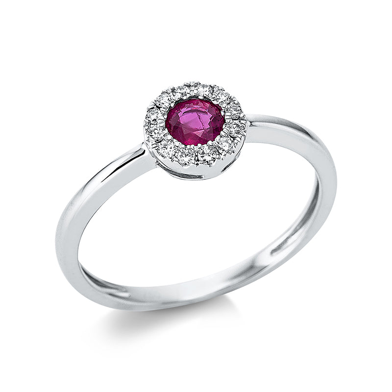 Ring mit Rubin  aus 750/-18 Karat Weißgold mit 12 Diamanten 0