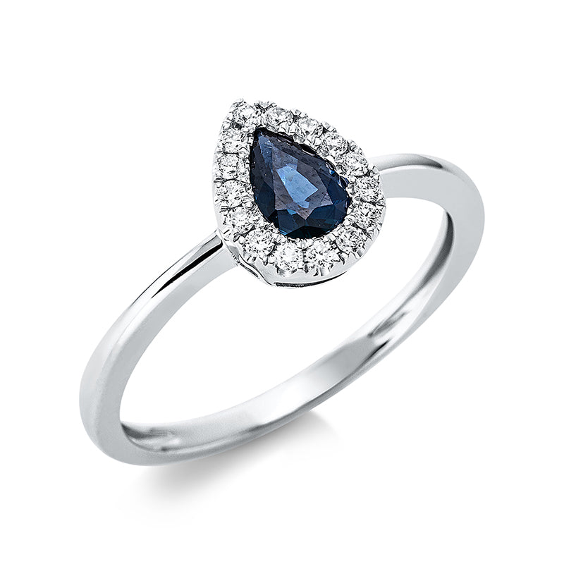 Ring mit Saphir  aus 750/-18 Karat Weißgold mit 15 Diamanten 0