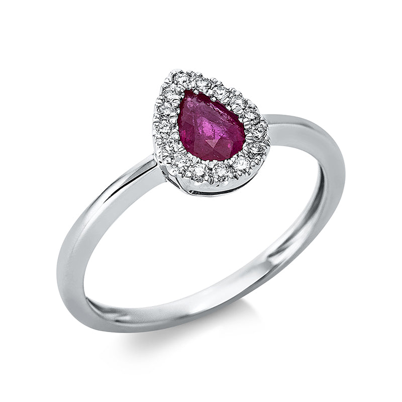 Ring aus Gold mit Diamanten mit Rubin, Tropfen-Symbol - 1V445