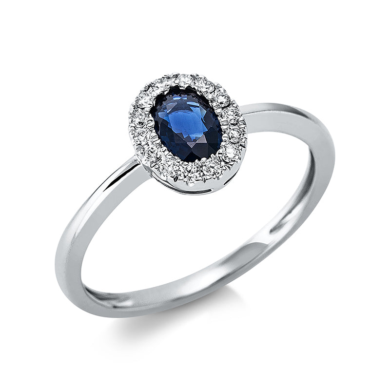 Ring mit Saphir  aus 750/-18 Karat Weißgold mit 14 Diamanten 0