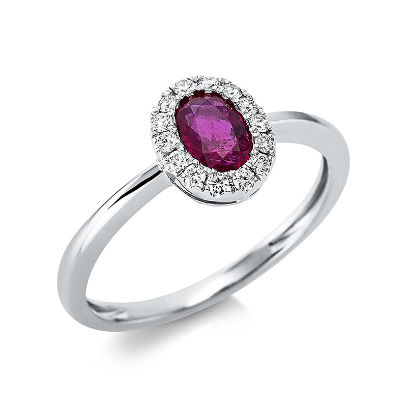 Ring mit Rubin  aus 750/-18 Karat Weißgold mit 14 Diamanten 0