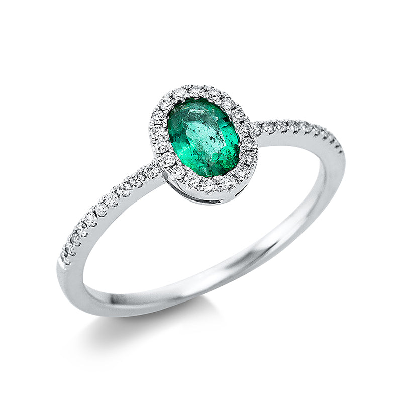 Ring mit Smaragd  aus 750/-18 Karat Weißgold mit 38 Diamanten 0
