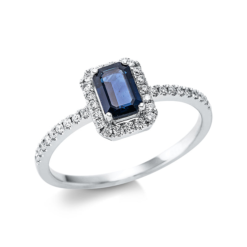 Ring mit Saphir  aus 750/-18 Karat Weißgold mit 38 Diamanten 0