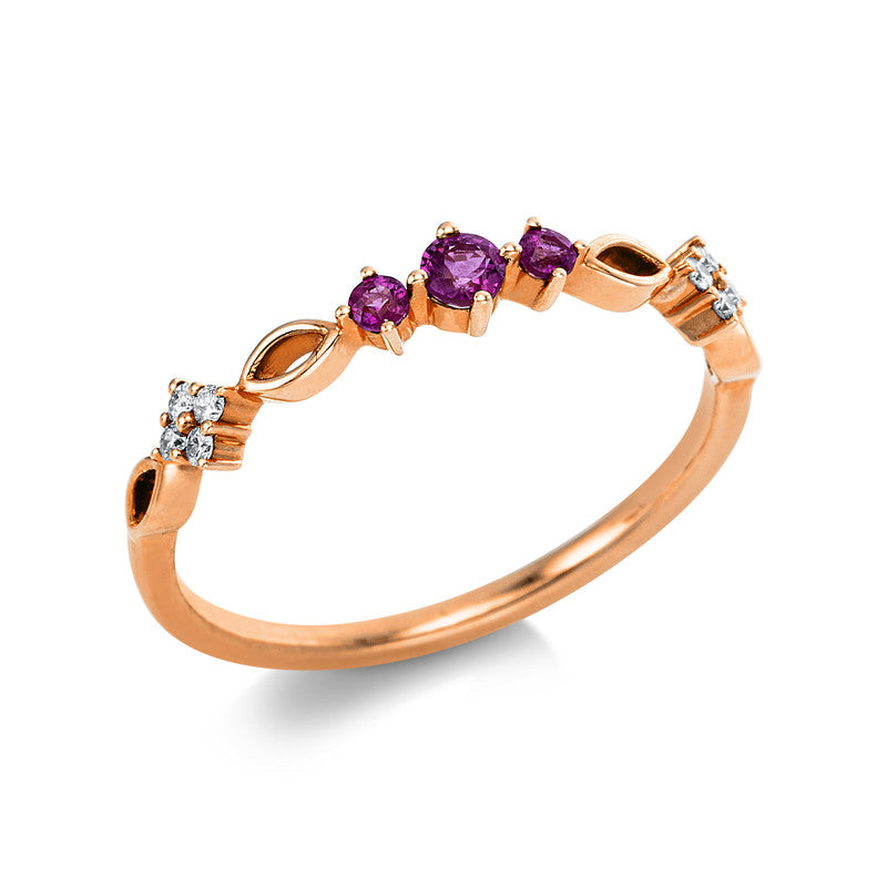 Ring mit Rubin  aus 750/-18 Karat Rotgold mit 8 Diamanten 0