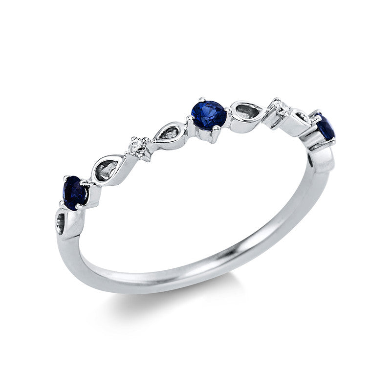 Ring mit Saphir  aus 750/-18 Karat Weißgold mit 2 Diamanten 0