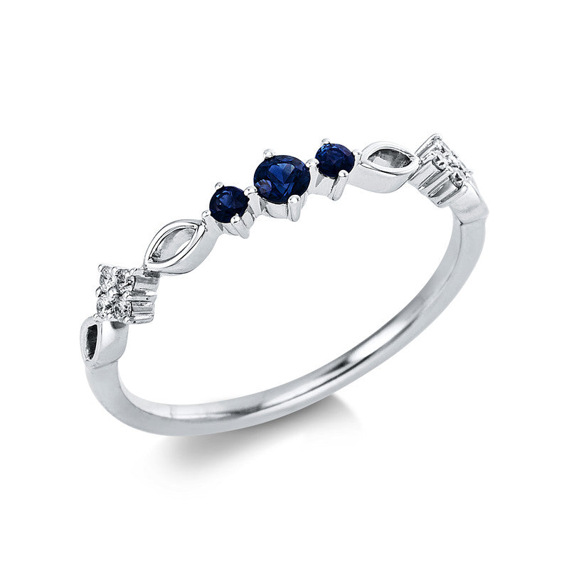 Ring mit Saphir  aus 750/-18 Karat Weißgold mit 8 Diamanten 0