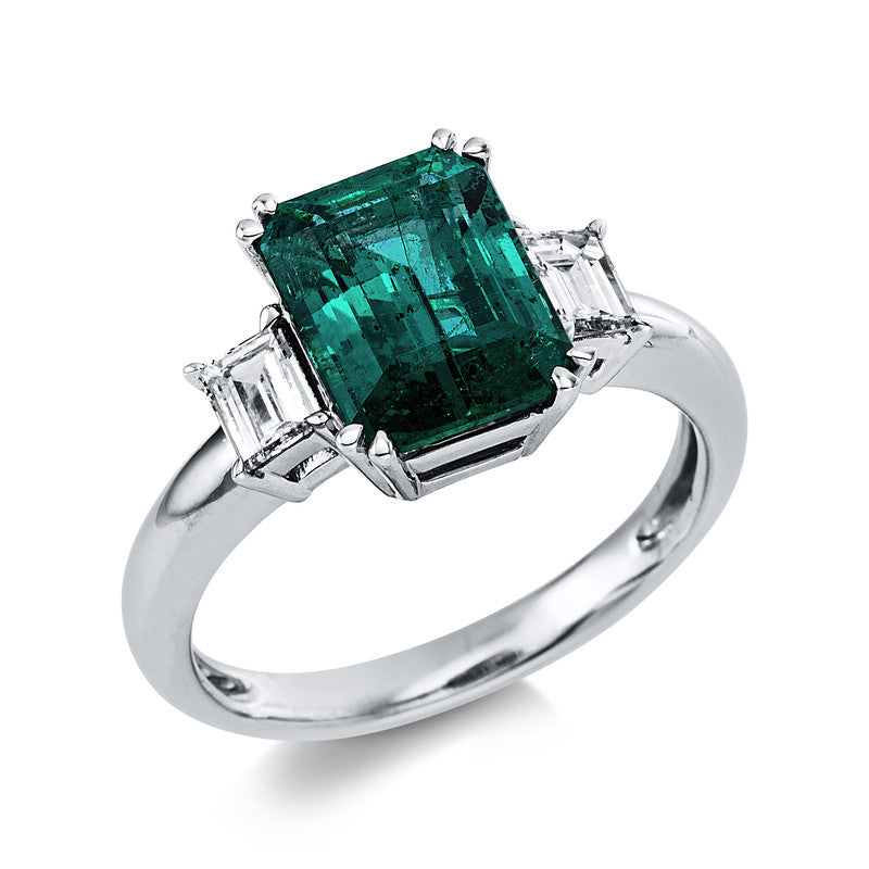 Ring mit Smaragd  aus 750/-18 Karat Weißgold mit 2 Diamanten 0