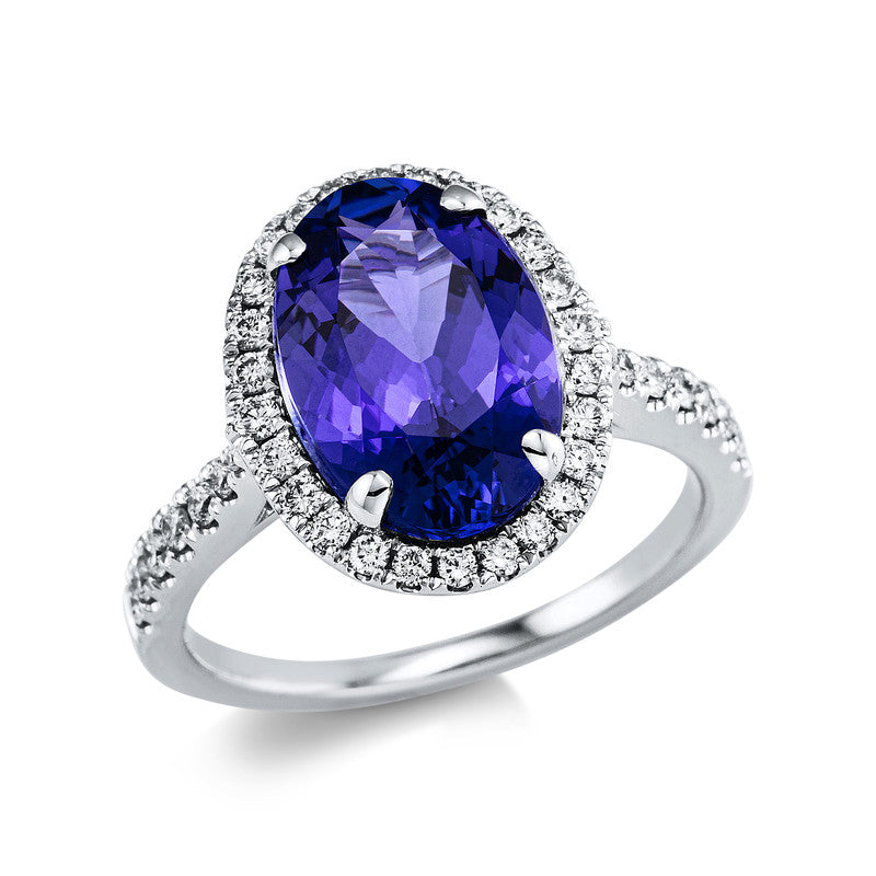 Ring mit Tansanit  aus 750/-18 Karat Weißgold mit 40 Diamanten 0