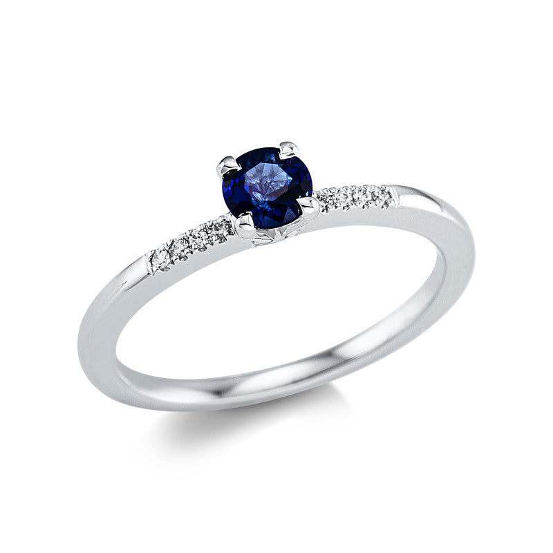 Ring mit Saphir  aus 750/-18 Karat Weißgold mit 8 Diamanten 0