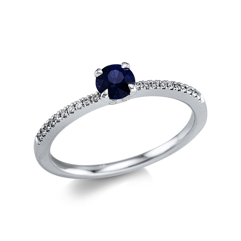 Ring mit Saphir  aus 750/-18 Karat Weißgold mit 20 Diamanten 0