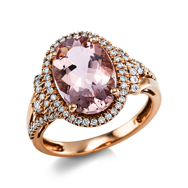 Ring mit Morganit  aus 585/-14 Karat Rotgold mit 68 Diamanten 0