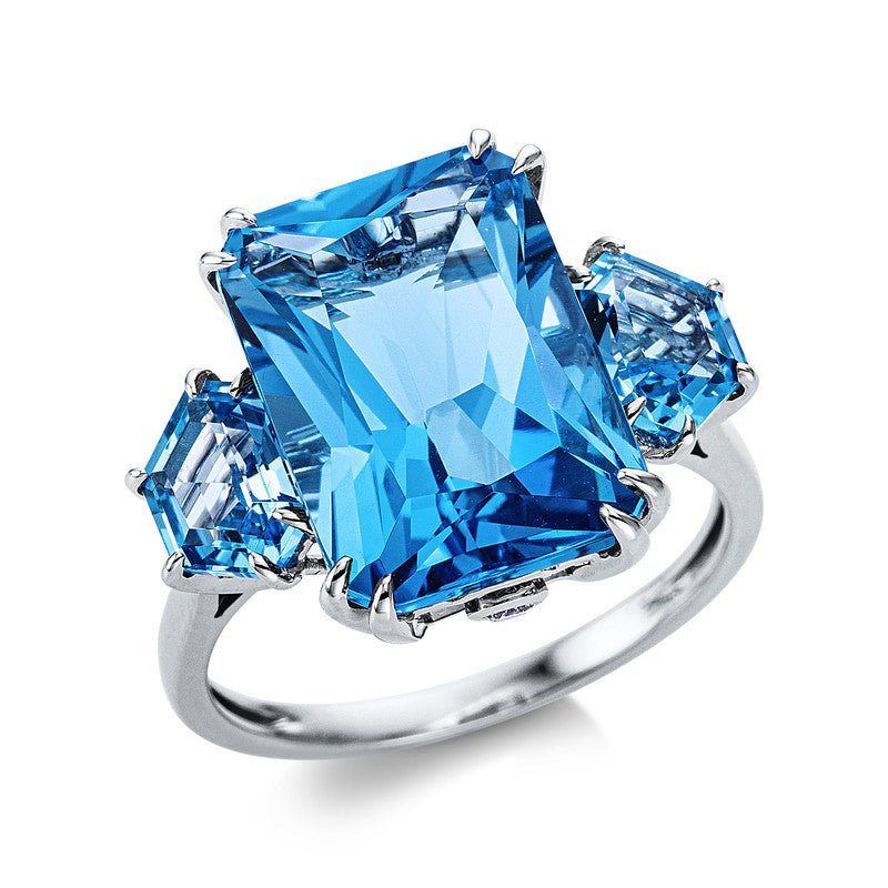 Ring mit Topas  aus 750/-18 Karat Weißgold mit 2 Diamanten 0