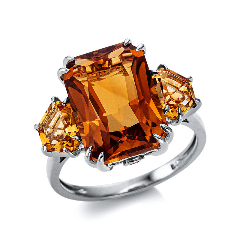 Ring mit Citrin  aus 750/-18 Karat Weißgold mit 2 Diamanten 0