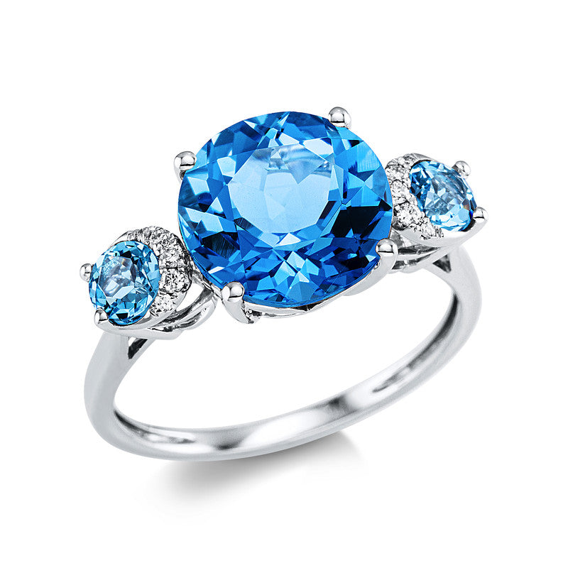 Ring mit Topas  aus 750/-18 Karat Weißgold mit 10 Diamanten 0