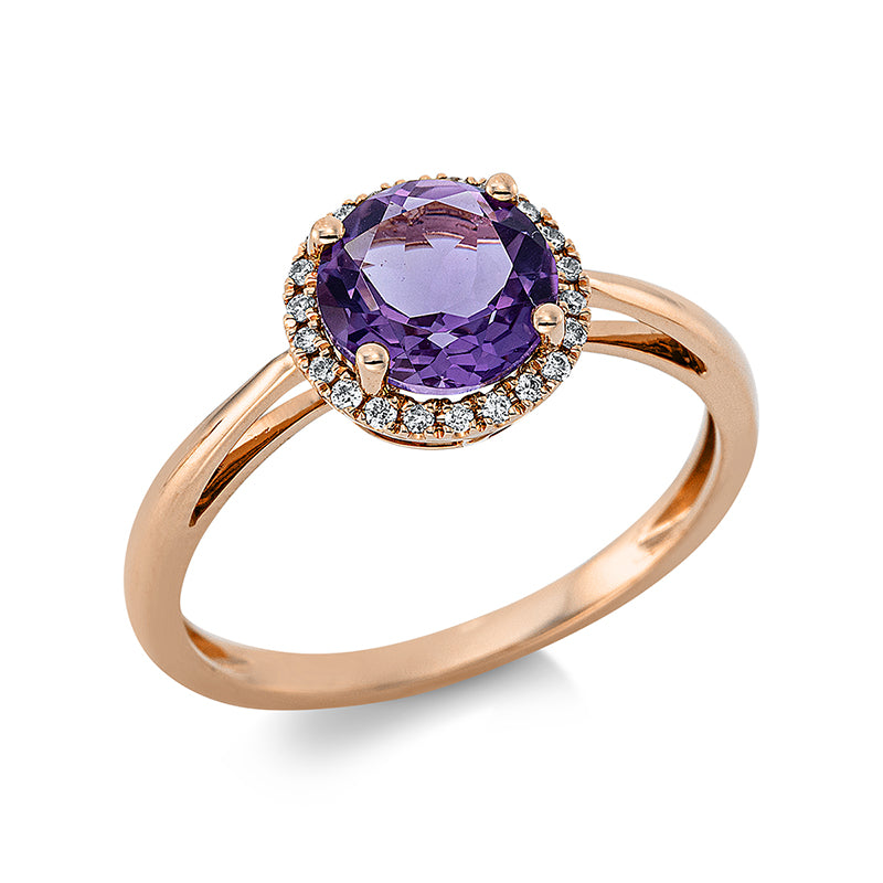 Ring mit Amethyst  aus 750/-18 Karat Rotgold mit 22 Diamanten 0