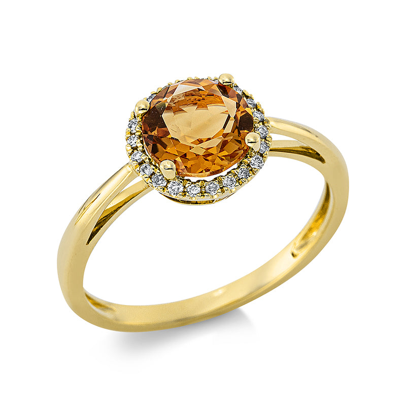 Ring mit Citrin  aus 750/-18 Karat Gelbgold mit 22 Diamanten 0
