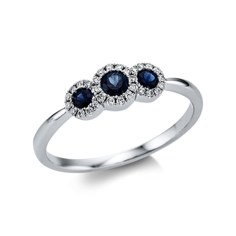 Ring mit Saphir  aus 750/-18 Karat Weißgold mit 30 Diamanten 0