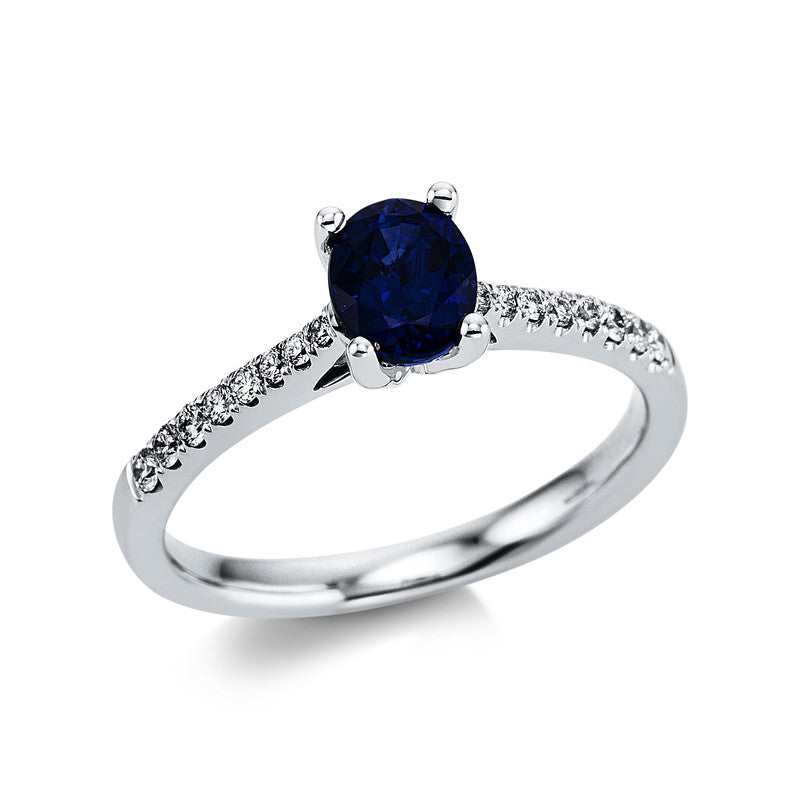 Ring mit Saphir  aus 750/-18 Karat Weißgold mit 16 Diamanten 0