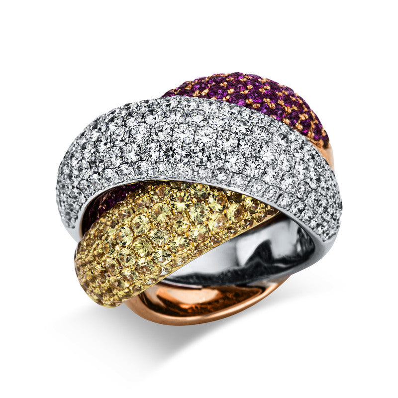 Ring mit Saphir  aus 750/-18 Karat Weißgold / Gelbgold / Rotgold mit 134 Diamanten 3