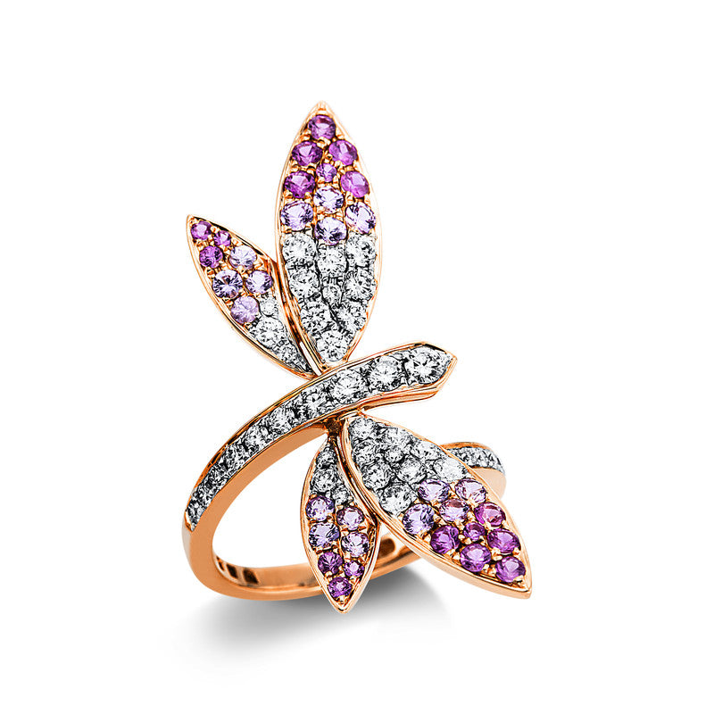 Ring mit Saphir  aus 750/-18 Karat Rotgold / Weißgold mit 42 Diamanten 0