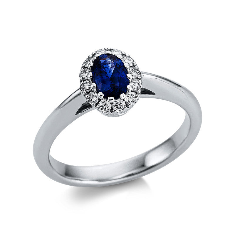 Ring mit Saphir  aus 750/-18 Karat Weißgold mit 12 Diamanten 0