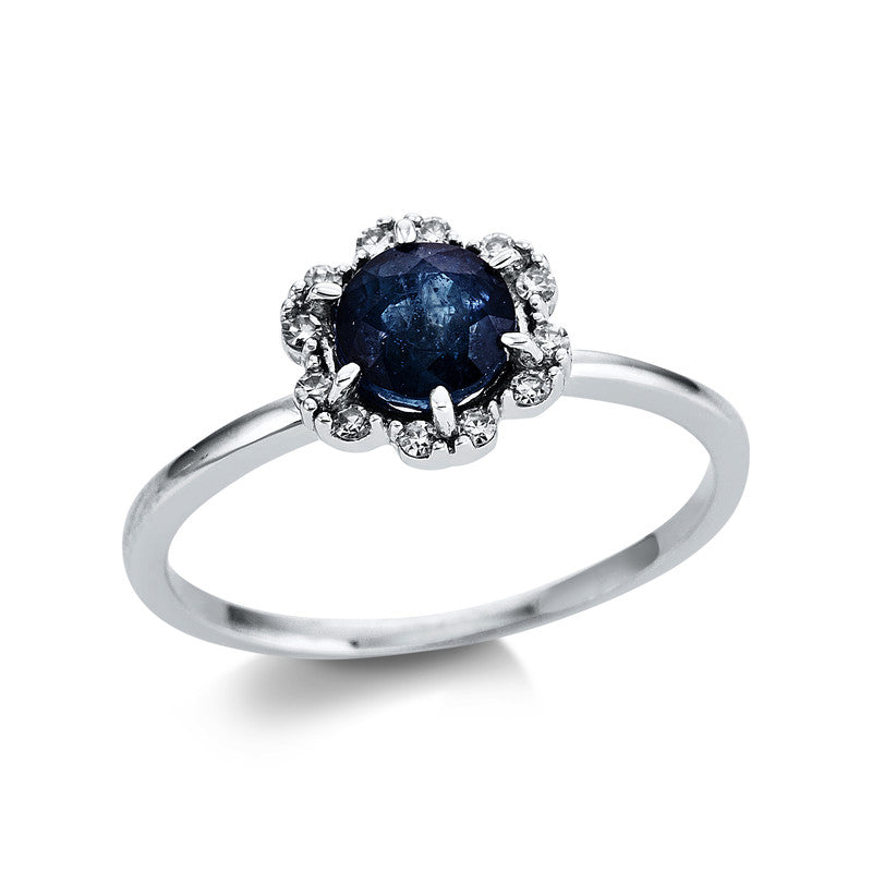 Ring mit Saphir  aus 750/-18 Karat Weißgold mit 12 Diamanten 0
