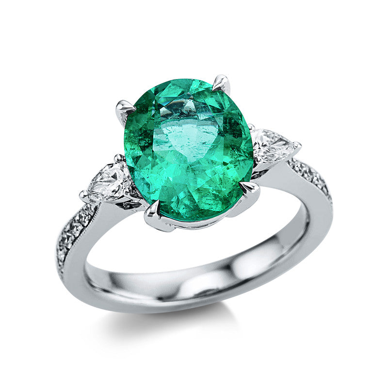 Ring mit Smaragd  aus 750/-18 Karat Weißgold mit 14 Diamanten 0