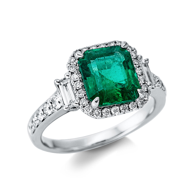 Ring mit Smaragd  aus 750/-18 Karat Weißgold mit 38 Diamanten 0