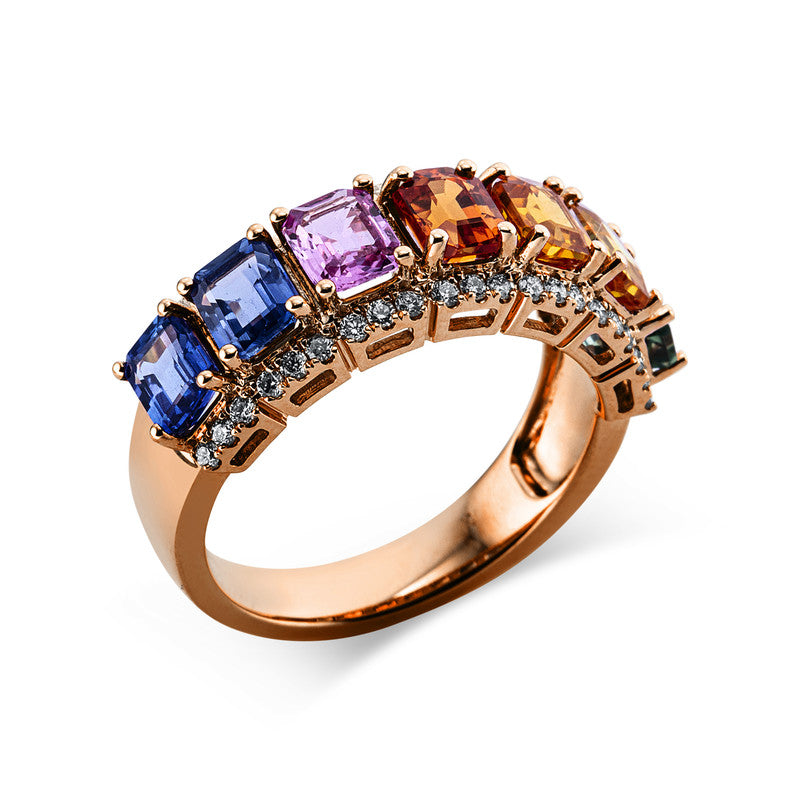 Ring mit Saphir  aus 750/-18 Karat Rotgold mit 42 Diamanten 0