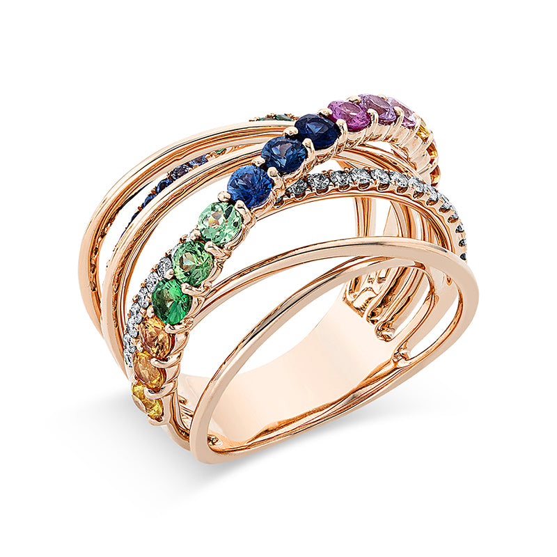 Ring mit Saphir  aus 750/-18 Karat Rotgold mit 26 Diamanten 0