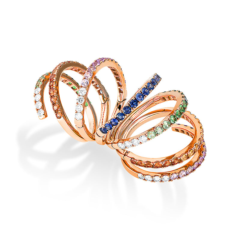 Ring mit Saphir  aus 750/-18 Karat Rotgold mit 28 Diamanten 0