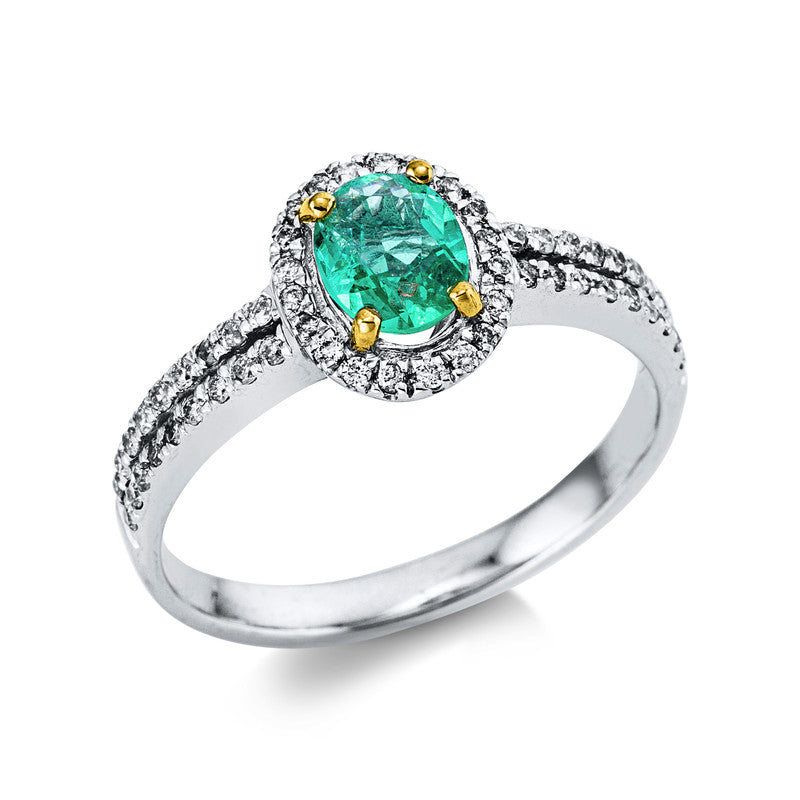 Ring mit Smaragd  aus 585/-14 Karat Weißgold / Gelbgold mit 56 Diamanten 0