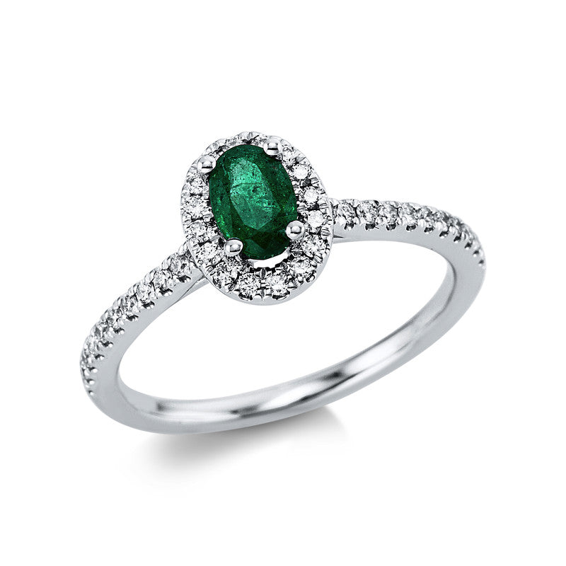 Ring mit Smaragd  aus 750/-18 Karat Weißgold mit 38 Diamanten 0