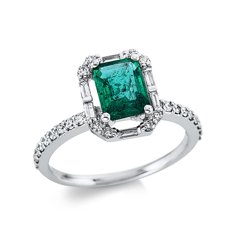 Ring mit Smaragd  aus 750/-18 Karat Weißgold mit 34 Diamanten 0