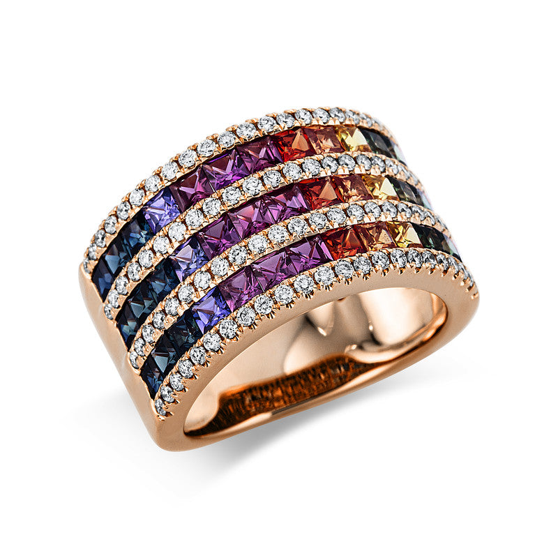 Ring mit Saphir  aus 750/-18 Karat Rotgold mit 92 Diamanten 0