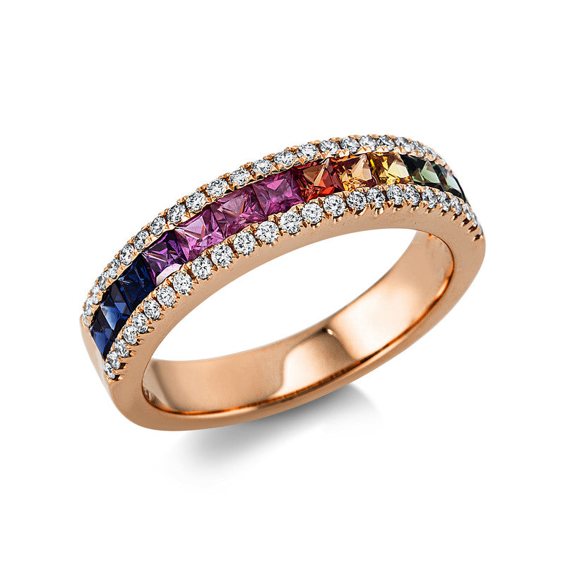 Ring mit Saphir  aus 750/-18 Karat Rotgold mit 50 Diamanten 0