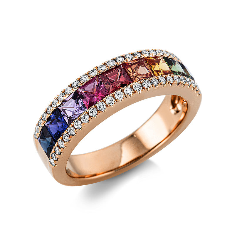 Ring mit Saphir  aus 750/-18 Karat Rotgold mit 48 Diamanten 0