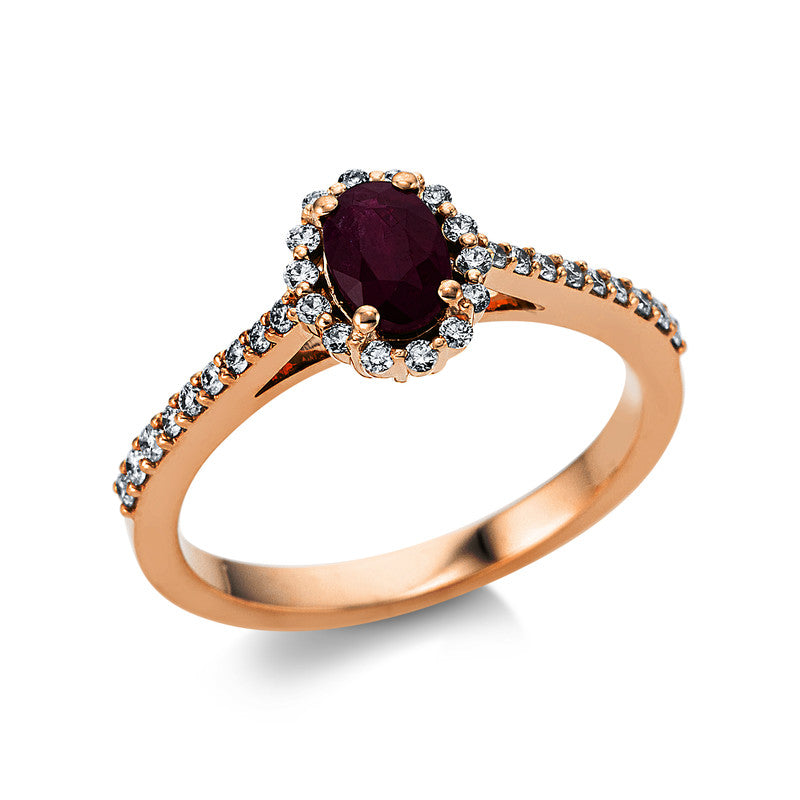 Ring mit Rubin  aus 750/-18 Karat Rotgold mit 32 Diamanten 0