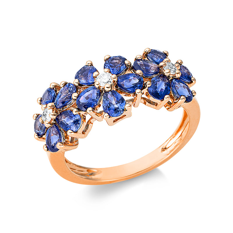 Ring mit Saphir  aus 750/-18 Karat Rotgold mit 3 Diamanten 0