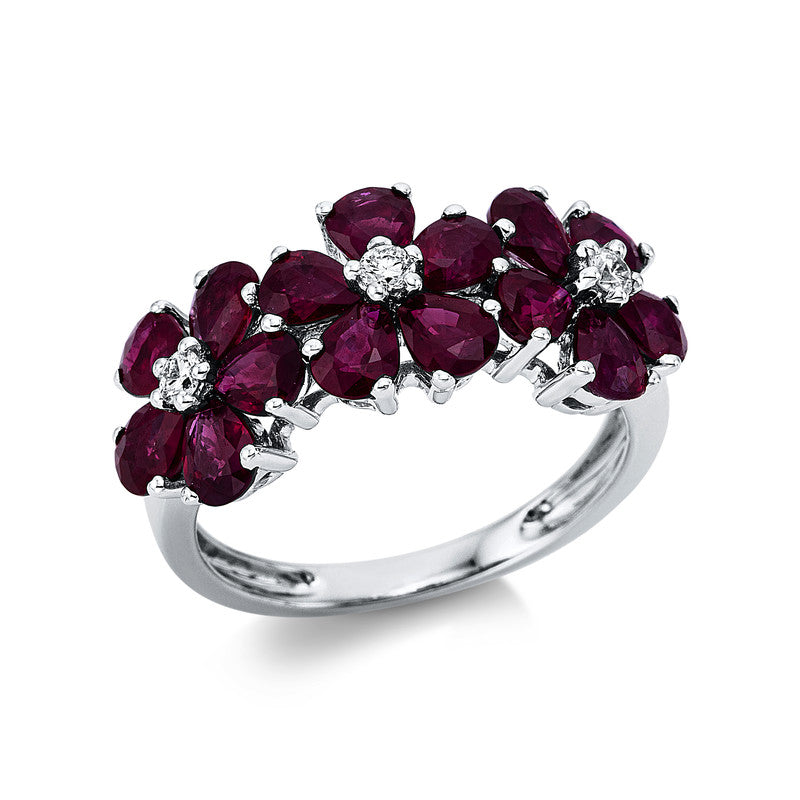 Ring mit Rubin  aus 750/-18 Karat Weißgold mit 3 Diamanten 0