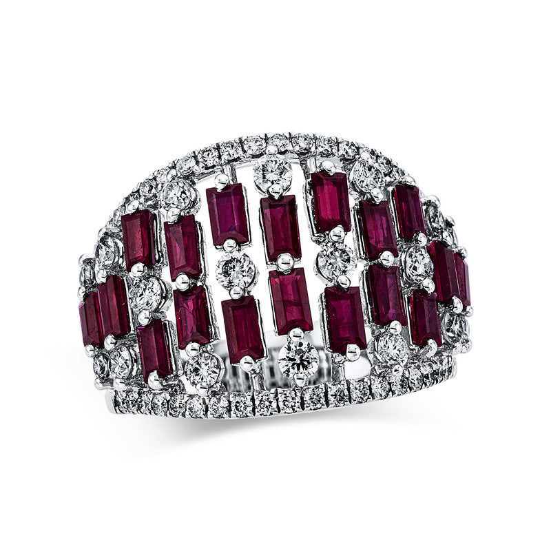 Ring mit Rubin  aus 750/-18 Karat Weißgold mit 58 Diamanten 0