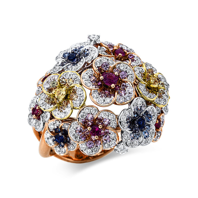 Ring mit Saphir  aus 750/-18 Karat Weißgold / Gelbgold / Rotgold mit 167 Diamanten 0