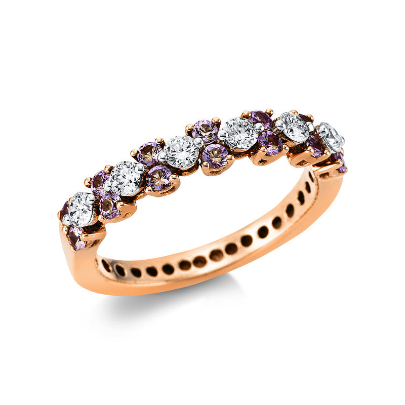 Ring mit Saphir  aus 750/-18 Karat Rotgold / Weißgold mit 6 Diamanten 0