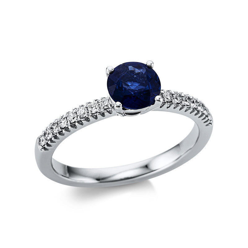 Ring mit Saphir  aus 750/-18 Karat Weißgold mit 16 Diamanten 0