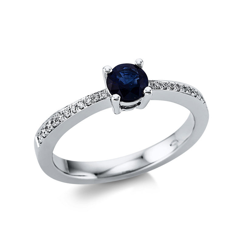 Ring mit Saphir  aus 750/-18 Karat Weißgold mit 22 Diamanten 0