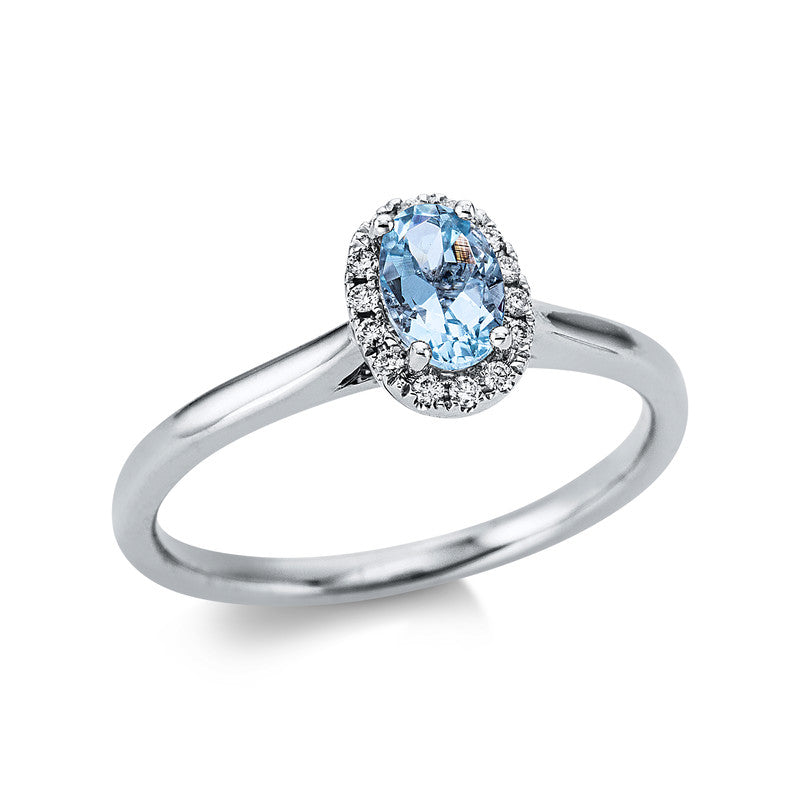 Ring mit Aquamarin  aus 750/-18 Karat Weißgold mit 14 Diamanten 0